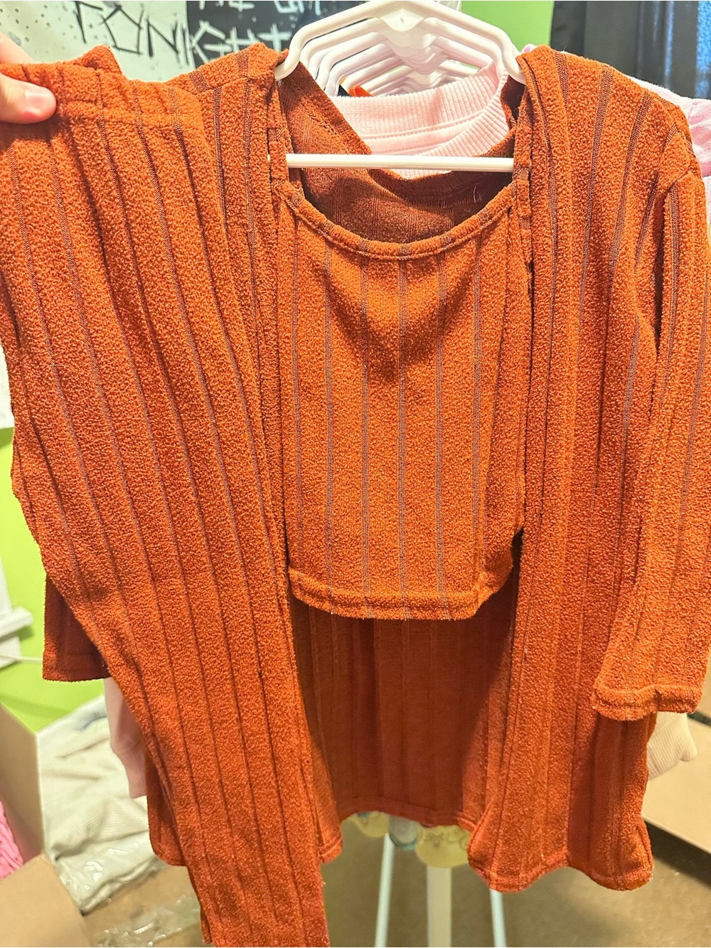 SHEIN Orange Ribbed Kids Matching Set